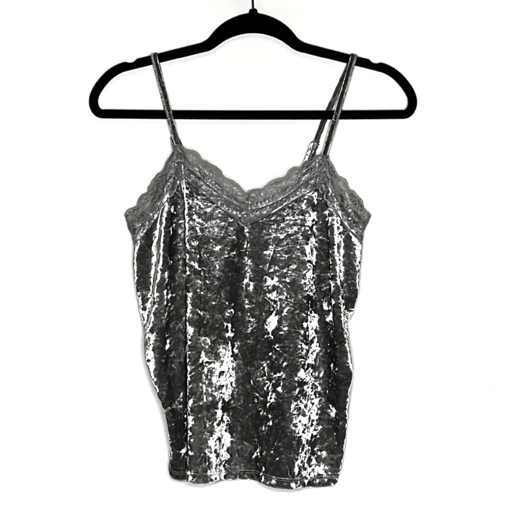 HIPPIE ROSE gray crushed velvet and lace indie sleaze Y2K tank top size Small